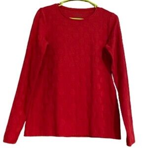Talbots Women’s Round Neck Red Dotted Detail Long Sleeve Shirt Size XS